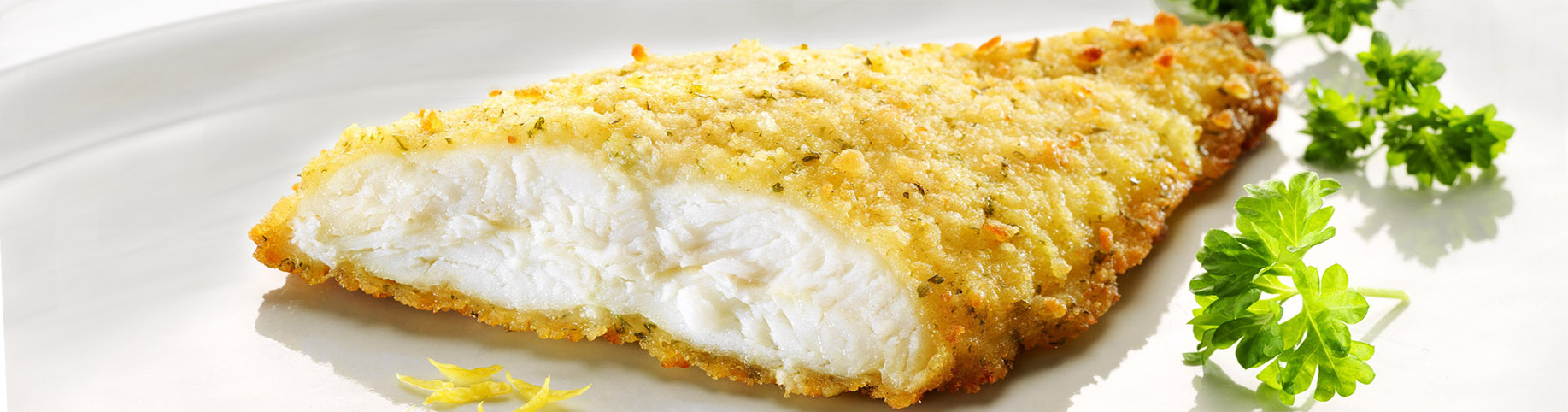 Close up of a delicious and nutritious breaded fish fillet.